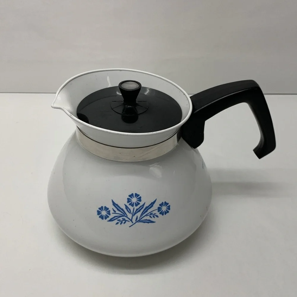Vintage  Corning Ware Enamel 6 Cup coffee Tea Pot blue cornflower